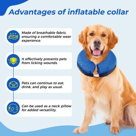 Inflatable Dog Cone,Soft Donut Neck Pillow for Large Dogs,Blue