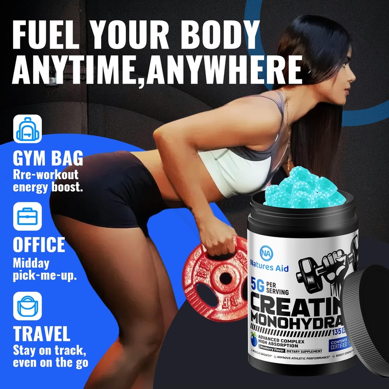 Natures Aid Creatine Monohydrate Gummies (5g) – Pre-Workout Energy &