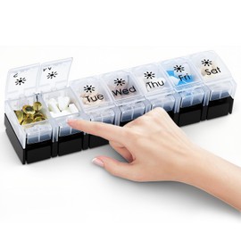 GIIYAA XL Large AM/PM Weekly Pill Organizer Arthritis Friendly, 2 Times a Day Pill Box with Spring Open Design, 7 Day Vitamin Case with Push Button Compartments (Black&White)