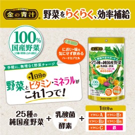NIHON YAKKEN 金の青汁(R) 25種の純国産野菜 乳酸菌 × 酵素 ＋1日分の ビタミン ・ ミネラル サプリ (60粒 20日分 / 農薬不使用 無添加) 九州産大麦若葉 カプセル (野菜不足 栄養バランスが気になる方) マルチビタミン