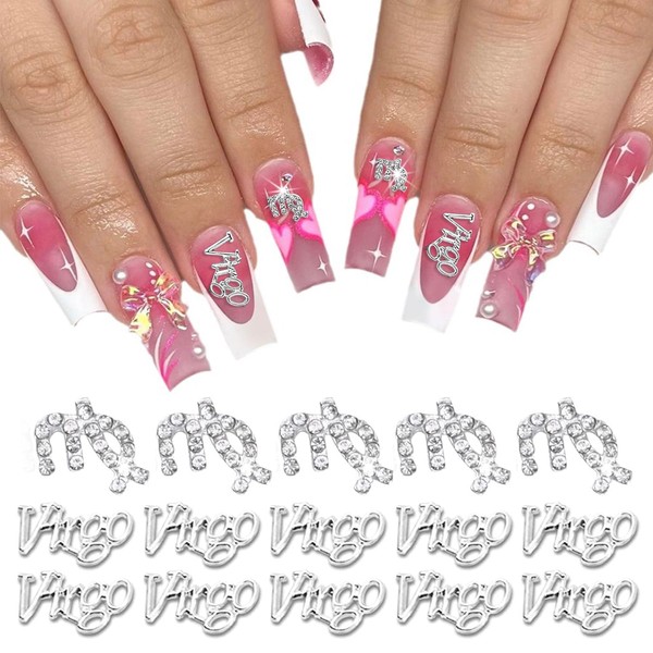 MOLILON 15pcs 3d Silver Virgo Nail Charms 5pcs Zodiac Signs
