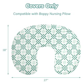 Pea Pod Minky Nursing Pillow Cover 2 Pack, Removable Nursing Cover for Breastfeeding Pillows, Soft and Comfortable Pillow Slipcover for Baby Girls Boys Newborn, Green& Checkered