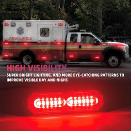 BooYu Red LED Surface Mount Emergency Strobe Flashing Lights for Firefighter/Police/Trucks/Vehicles/Car, Ultra Slim Sync Feature Hazard Warning Beacon Grille Light Bar (8 Pcs)