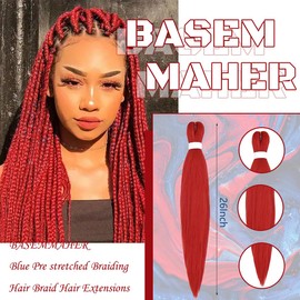 BASEMMAHER Colored Braiding Hair Pre Stretched Hair Extensions 26" Pre feathered Braid Hair Ombre Jumbo Braiding Hair High Temperature Synthetic Fiber for Women Girls Crochet Hair Braids (Red Blue)