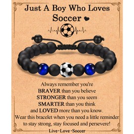 Soccer Gifts for Boys, Soccer Bracelet for 7-8-9-10-11-12-13-14-15-16-17-18+ Year Old Boy, Birthday Valentines Day Graduation Back to School Christmas Gift for Son Grandson Nephew Brother Teen Boy Him