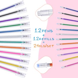 Wincredulous 24Pcs Glitter Ballpoint Pens & Refills Set (Multicolor, 24Pcs)