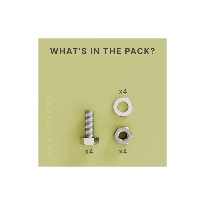 MAKERHAUS M6x16 Hex Bolt Set (4 Pack) Nut & Washer