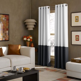 Curtainworks Kendall Color Block Grommet Curtain Panel, 95 inch, White / Dark Grey