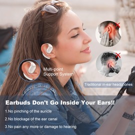 ASIILOVI Auriculares de oído abierto VG336 de tamaño de bolsillo Auriculares de conducción de ajuste cómodo y potentes auriculares inalámbricos de graves, Bluetooth 5.3 con control táctil, auriculares