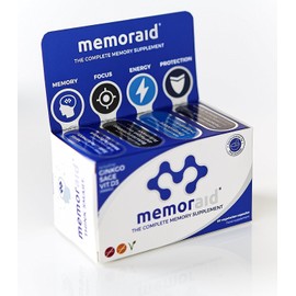 Memoraid Brain Supplement | Vegan | 60 Caps, 15 Ingredient Nootropic, Ginkgo Biloba, Blueberry Extract, Ginseng, Sage with Brain Vitamins, Vitamin D, Vitamin B Complex, Vitamin B12, Vitamin E,Selenium