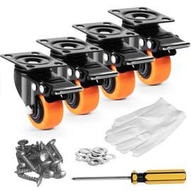 VEVOR Caster Wheels, 2-inch Swivel Plate Casters, Set of 4, with Security Dual Locking No Noise PVC Wheels for Cart Furniture Workbench, Heavy Duty 150 lbs Load Capacity Per Caster