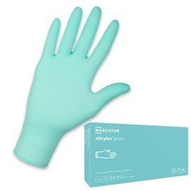 MERCATOR MEDICAL Nitrile Gloves, XS - XL, Nitrylex Green Disposable Gloves, Powder-Free Texture on the Fingertips, Micro Texture, Size: S - Pack of 100, Colour: Green