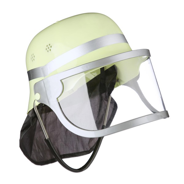 Relaxdays Children's Fire Brigade Helmet, Adjustable, Folding Visor, Neck Scarf, Fire Brigade, H x W x D: 24.5 x 22.5 x 28 cm, Yellow