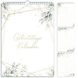 Birthday Calendar Undated Birthday Planner Wall Calendar A5 Perpetual Year-Independent Calendar Birthday Overview for Hanging Eucalyptus Design Green Leaves