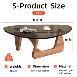 Mid Century Modern Glass Coffee Table, Coffee Table for Living Room, Brown Glass Coffee Tables,Suitable for Bedroom Living Room Reception Office Tables (Walnut/Grey, Medium 35.8 * 25.5 * 16in)