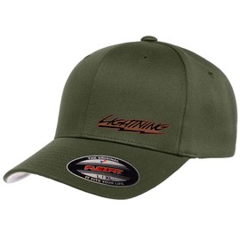 Ford SVT Lightning Logo Side Panel Leather Patch Laser Engraved Flexfit 6277 Athletic Baseball Fitted Hat Cap Olive L/XL
