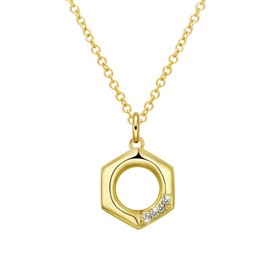 WSKFLY 18k Gold Plated Pendant Necklace for women,Hexagon/Letter/Star Moon/human head/round Gold Necklace, Birthday Gift(Hexagon)