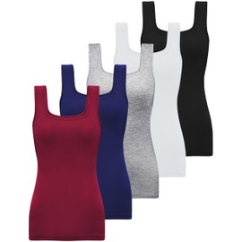 BQTQ 5 Pack Square Neck Tank Tops for Women Sleeveless Tank Top Ladies Undershirts Womens Tanks Tops Pack, L