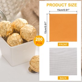 QUARKZMAN 200 Stück Folienbonbonverpackungen, 6 x 6 Zoll Schokoladenverpackungen, Aluminiumfolie für Karamellbonbonverpackungen Dekoration (Orange, Feines Gitter)
