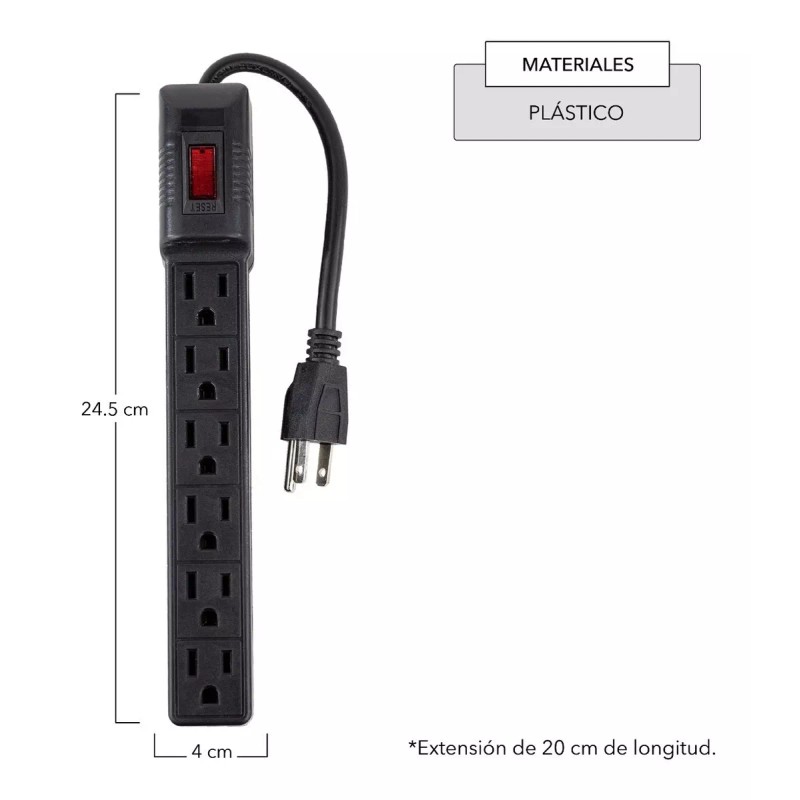 Cnx Barra Multicontacto De 6 Tomas Polarizadas De 20cm Negro
