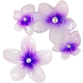Purple Flower claw clips women girls,cute hawaii flower hair clips with artificial pearls,daisy decorative plumeria hair clips for thick hair thin hair, Large Medium 2pc beach wedding hair accessories