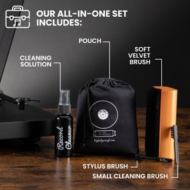 Big Fudge Vinyl Record Cleaning Kit - 4-in-1 Vinyl Record Cleaner Kit for Records Includes Ultra-Soft Velvet Brush Cleaning Liquid Stylus Brush and Storage Pouch - Pro Records Care