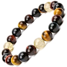 PINK KISS Rutilated Quartz, 3 Colors, Tiger Eye, Natural Stone, Power Stone, Bracelet, Large, 0.4 inches (10 mm), Inner Circumference 6.7 inches (17 cm), Female M-L, Men's M 484_325PM08021-17 cm, One