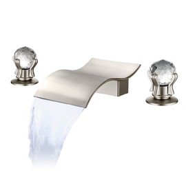 DEOLER Widespread Bathroom Sink Faucet with Crystal Knob 3 Hole Waterfall Vanity Faucet 8 Inch Crystal Bathroom Faucets Deck Mount Basin Mixer Tap with Hose, Brushed Nickel