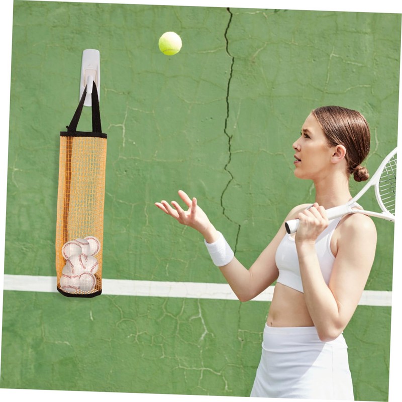 GRIRIW 3pcs Portable Mesh Tennis Ball Storage Bag Wall Mounted