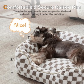 JOEJOY Dog Bed for Large Medium Small Dogs - Rectangle Orthopedic Dog Sofa Bed, Cute Modern Puppy Bed with Jacquard Shaggy Plush & Anti Slip Bottom, 30x24x9inches, Cofffee