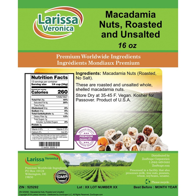 Macadamia Nuts, Roasted and Unsalted (16 oz, ZIN: 525292)