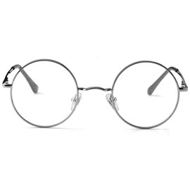 Kursan Round Blue Light Glasses for Women Men Retro Circle Metal Frame Eyeglasses Two Sizes (Gunmetal - 45MM)