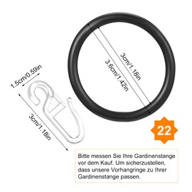 tonyg-p Pack of 22 Metal Curtain Rings Curtain Hanging Rings and 22 Pieces Plastic Curtain Hooks for Window Door Shower Curtains, 30 mm Inner Diameter (Black)