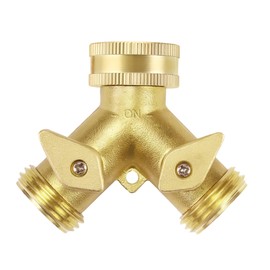 2-Way Brass Hose Splitter – Heavy-Duty 3/4" Garden Tap Connector Y Valve Tap Connector with Individual On/of for Outdoor & Kitchen Tap Hose Connector