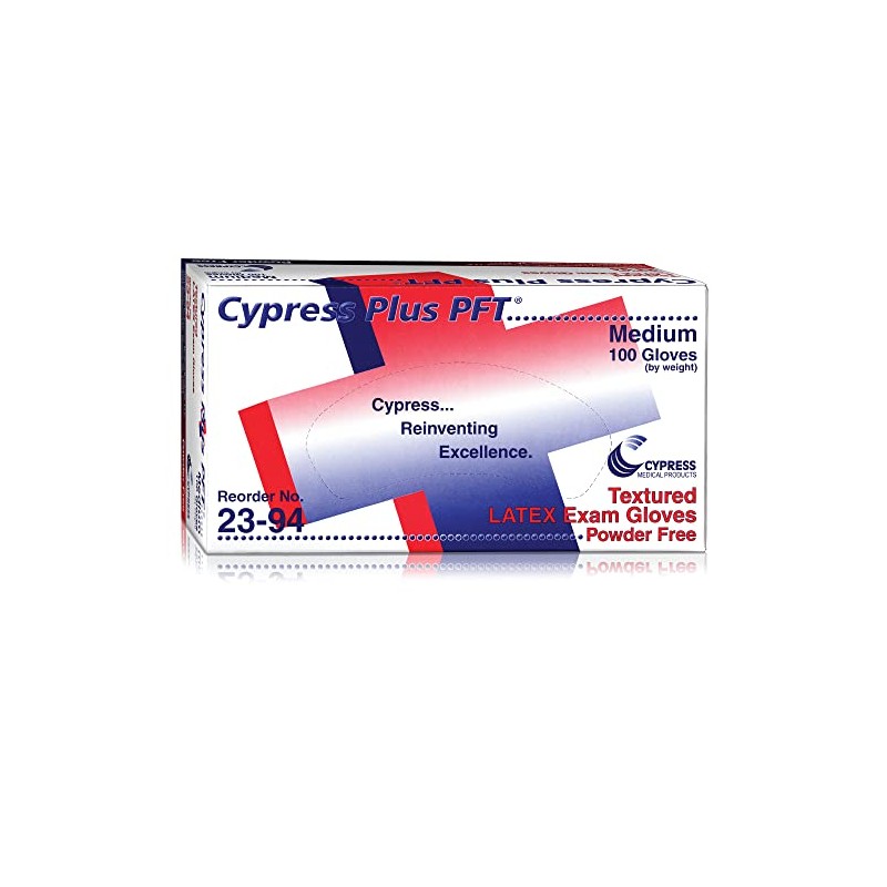 Cypress Plus PFT Latex Exam Gloves, Textured - Powder-Free, Non-Sterile