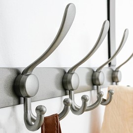 Dseap Over The Door Hook Hanger - 5 Tri Hooks, Heavy Duty Over The Door Towel Rack Coat Rack for Clothes Hat Towel, Grey
