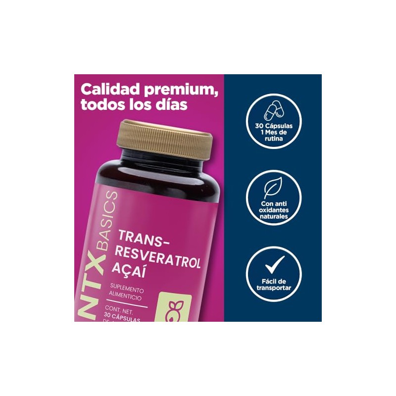 Trans Resveratrol Açaí Antioxidante Suplemento 30 Cápsulas