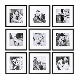 ArtbyHannah Photo Collage Frames for Wall, 10x10 Inch Square Picture Frame for Living Room or Staircase Decoration (Black, 9 Pack)