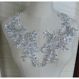 Bling Mirror Pair Crystal Beaded Motif Rhinestone Applique Lace Pair Embellished Bling Addition for Shoulder Bodice Party Wedding Dress Evening Gown Accessories