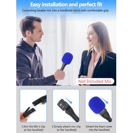 YOUSHARES Mic Holder for DJI RODE Microphone, Mic Handle Interview Stand for Wireless GO II and More Lavalier Mics with Mic Cover Foam Adapter for Interview, Vlogging, Podcast(Blue Foam)
