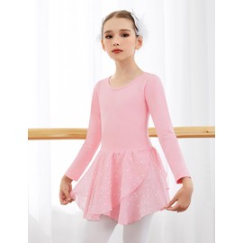 Zaclotre Girls Ballet Leotards Long Sleeve Shiny Skirted Crisscross Back Toddler Leotard Dresses Dance Outfits