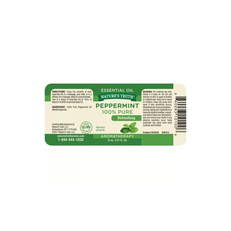 Nature's Truth Aromatherapy Peppermint Pure Essential Oil Refreshing 0.51 Ounce