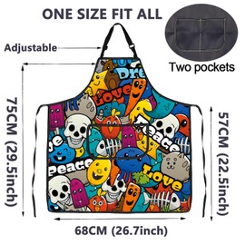 ENSIANTH Skulls Aprons with Pockets Funny Skulls Kitchen Cooking Apron Skull BBQ Chef Gardening Painting Apron Skulls Lover Gift (skull apron)