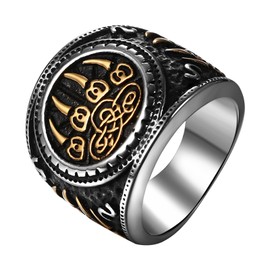 Flonge Viking Wolf Paw Ring: Vintage Stainless Steel Celtic Rings Punk Biker Signet Ring Nordic Amulet Jewelrys Gift for Men Ring Size 7