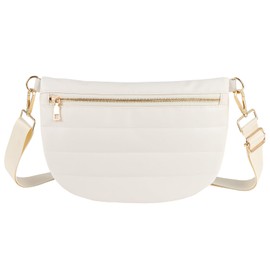 Quilted Puffer Leather Belt Bag for Women Puffer Crossbody Bags Puffy Sling Belt Bag Fanny Pack Bum Waist Chest Shoulder Bag for Women-Cream