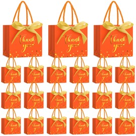 Jetec 15 Pcs Mini Paper Gift Bags Bulk 5.5x4.7x2.5'' Small Thank You Gift Candy Bag with Handle Party Favor Gift Bags with Bow Ribbon for Wedding Baby Bridal Shower Graduation Party Favor (Orange)