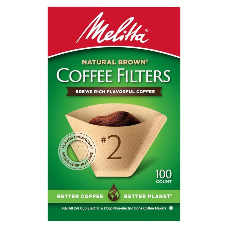 Melitta #2 Cone Coffee Filters, Natural Brown, 100 Count (Pack