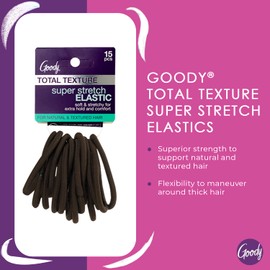 Goody Total Texture Super Stretch Elastics - 15 Count, Brown - Suitable for All Hair Types - Ouchless Pain-Free Hair Accessories for Women and Girls - All Day Comfort Won't Break or Snag Your Hair