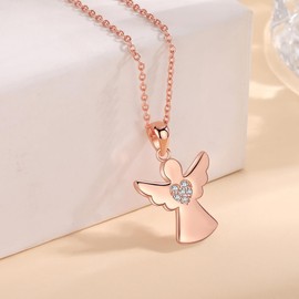 Jrêveinfini Guardian Angel Necklace Women Girls 925 Silver with Pendant, Christening Gift for Girls Women, Adjustable 40 + 5 cm, Sterling Silver, Cubic Zirconia