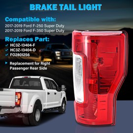 BeamTrack Tail Light Assembly Compatible with 2017 2018 2019 Ford F-250 F-350 Super Duty Right Passenger Side Taillights Rear Brake Signals with Bulbs, Replace HC3Z13404F